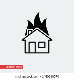 House on fire flat icon on white background, vector illustration