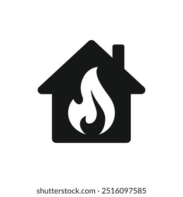House on Fire icon. House building in flames illustration sign. Insurance symbol.