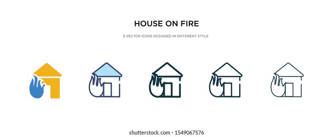 house on fire icon in different style vector illustration. two colored and black house on fire vector icons designed in filled, outline, line and stroke style can be used for web, mobile, ui