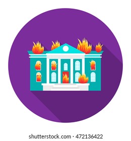 House on fire icon flat. Single silhouette fire equipment icon from the big fire Department flat.