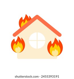 House on fire icon. Home with burning fire. Natural accident, disaster, emergency, danger concept. Flat vector design illustration isolated on white background.