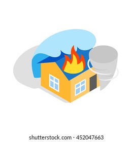 House is on fire icon in isometric 3d style isolated on white background. Accident symbol