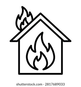 House on fire icon showing burning home structure with disaster emergency insurance building conflagration property