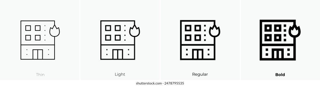 house on fire icon. Thin, Light Regular And Bold style design isolated on white background