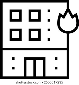 Casa en el icono de fuego. Diseño de estilo lineal delgado aislado sobre fondo blanco