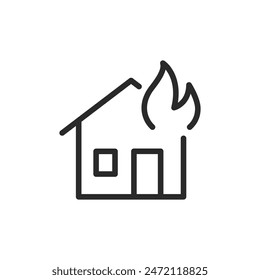 House on fire, linear style icon. fire emergency and home safety. Editable stroke width