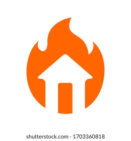 House on fire logo design, home and fire flame icon, burnt home symbol - Vector