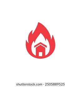 House on fire logo design. Red house engulfed in flames, a powerful symbol for a business in the fire safety industry.