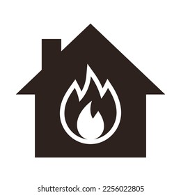 House on fire, preventing fire. Fire alarm icon isolated on white background