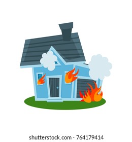 House on fire, property insurance vector Illustration