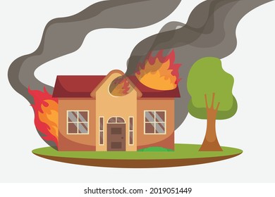 Haus mit Feuer-Vektorkonzept mit Flammen und Rauch