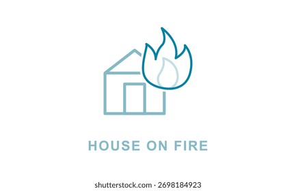 Casa en el icono del Vector del fuego aislado en el fondo blanco