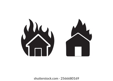 House on fire vector illustration icon. House on fire.  isolated in a modern style with a reflection effect depicting a burning on fire. House Fire Logo. Vector UI icon.