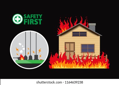 House On Fire,Power plug is full,Short circuit, safety first
