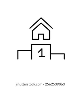 House on first place podium. Top tier real estate investment and construction industry. Pixel perfect vector icon