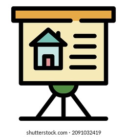 The house is on a flipchart icon. Outline the house is on a flipchart vector icon color flat isolated