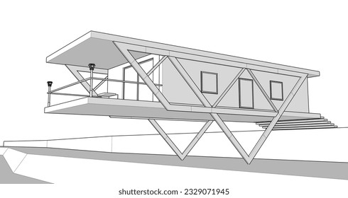 house on a frame 3d illustration