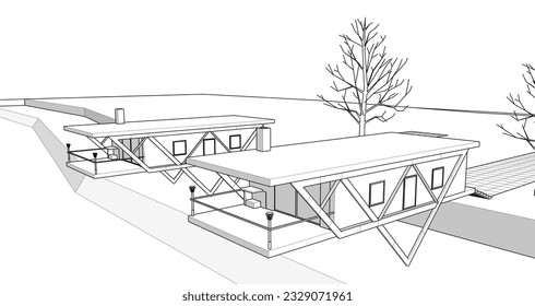 house on a frame 3d illustration