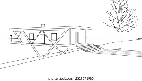 house on a frame 3d illustration