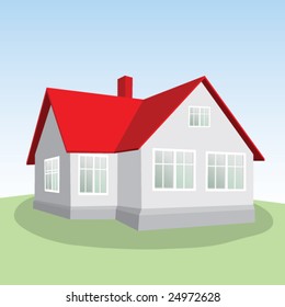 House on a green hill. Vector.