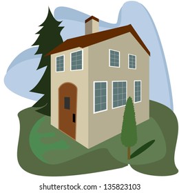 House on a green space. Vector illustration
