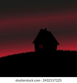 Casa en la colina por la noche. Ilustración de vector