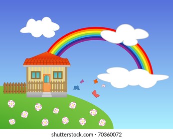 House on the hill at spring