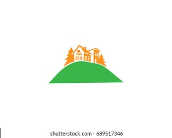 House on Hill Vector Illustration logo