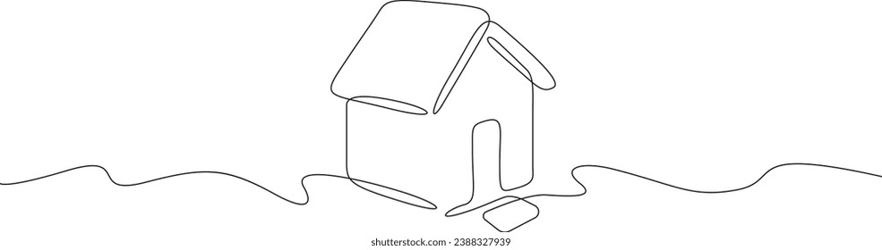 House on the horizon. House. Minimalism house logo. Home. One continuous line drawing. Linear. Hand drawn, white background. One line.