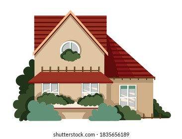 
House on isolate. Vector country house. Grandma's house in the village