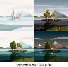 House on the lake. Seasons set.