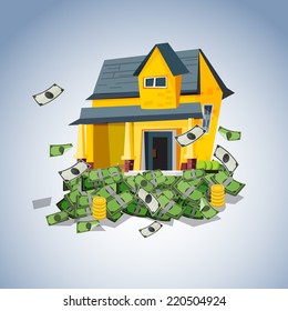 House On Money Stack, Real Estate Business Concept - Vector Illustration