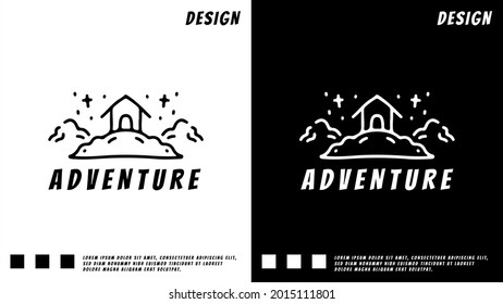 house on the mountain. illustration for t shirt, poster, logo, sticker, or apparel merchandise.