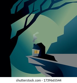 
Haus auf dem Berg in der Nacht
