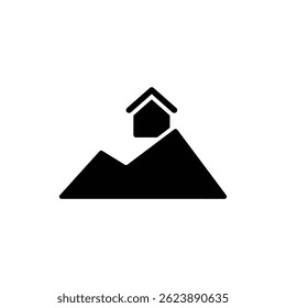 Casa en la montaña que representa la escapada Icono negro lleno