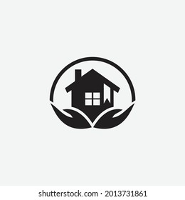 house on a open hand logo vector