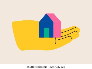 House on the  palm. housing concepts. Colorful vector illustration
