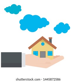 A house on the palm white background