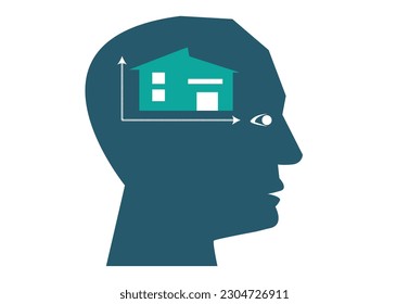 House on a persons mind. Editable Clipart