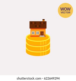 House on stack of coins icon