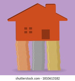House on stacks of three different types of coins