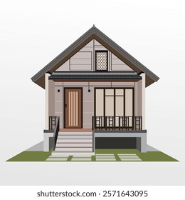 House on stilts. front exterior design vector illustration