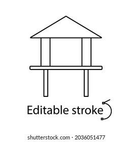 House on stilts outline icon. Maldives architecture. Tropical resort. Customizable linear contour symbol. Editable stroke. Isolated vector stock illustration