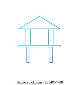 House on stilts outline icon. Maldives architecture. Tropical resort. Blue gradient symbol. Isolated vector stock illustration