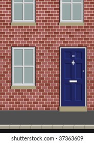 House on street with front door and windows