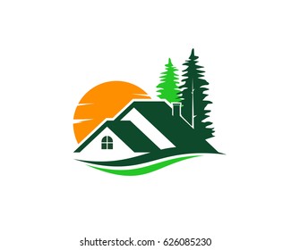 house on sunset background logo template