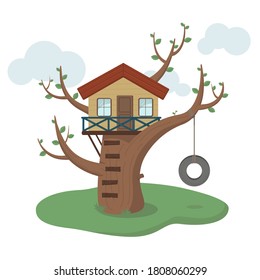 House on the tree. Flat vector art