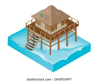 House on the water. Fisherman's hut. Vector illustration.