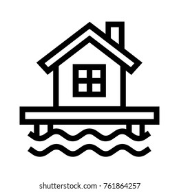 House on water flat icon. Flood hazard concept. Real estate property linear vector illustration. Isolated on white background.