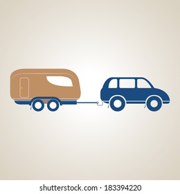 House on wheels. A car with a trailer house. Vector illustration